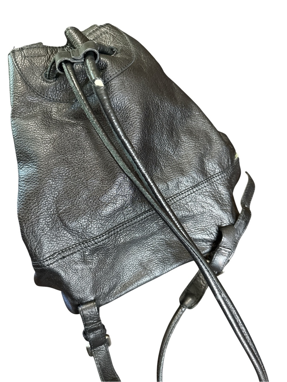 Frye Black Pebbled Leather Drawstring Backpack - Picture 5 of 8